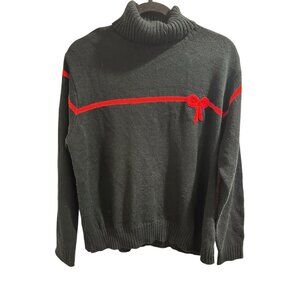 🍒 2/$20 🍒 Vtg Liz Claiborne Black & Red Bow Accent Turtleneck Sweater XL